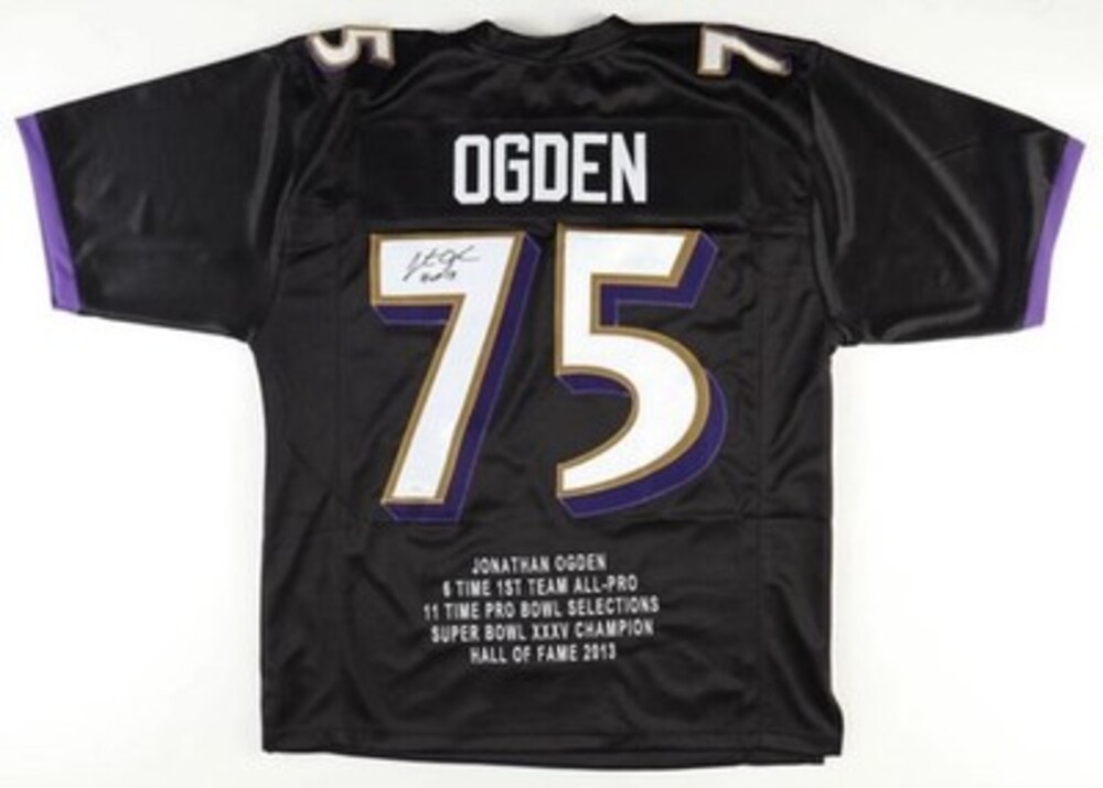 Baltimore Ravens JONATHON OGDEN SIGNED CAREER STAT JERSEY W/ HOF INS. JSA